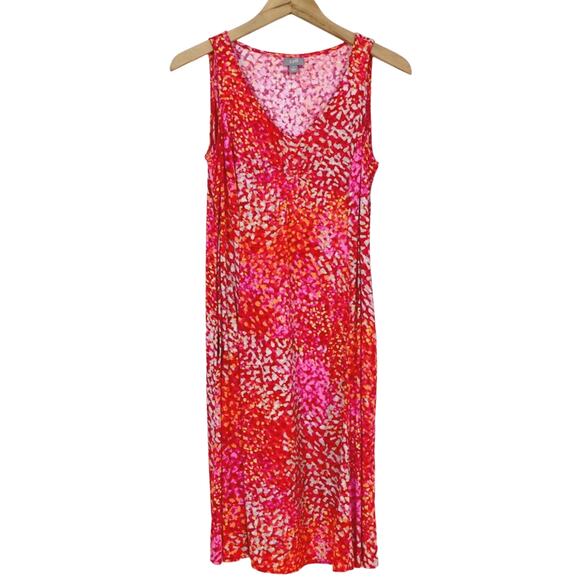 J Jill Size 8 Midi Sleeveless Dress V Neck Abstract Multicolor Pastels - Picture 1 of 10